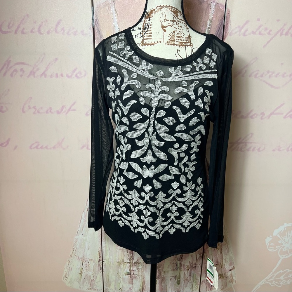 INC International Concepts Long Sleeve Lined Illusion Sheer Blouse NWT Size PL
